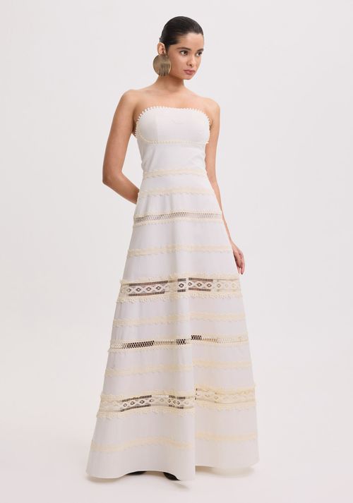 Vestido Longo Sem Alças com Renda