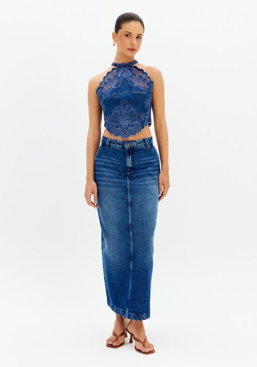 Saia Jeans Super Midi High