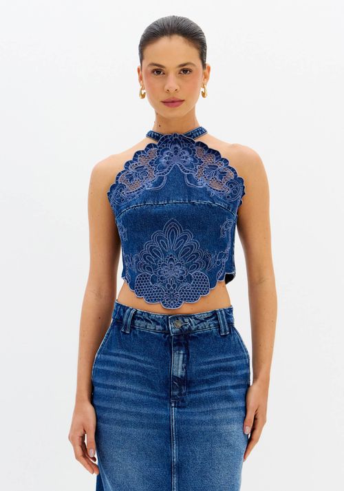 Top Jeans Com Bordado