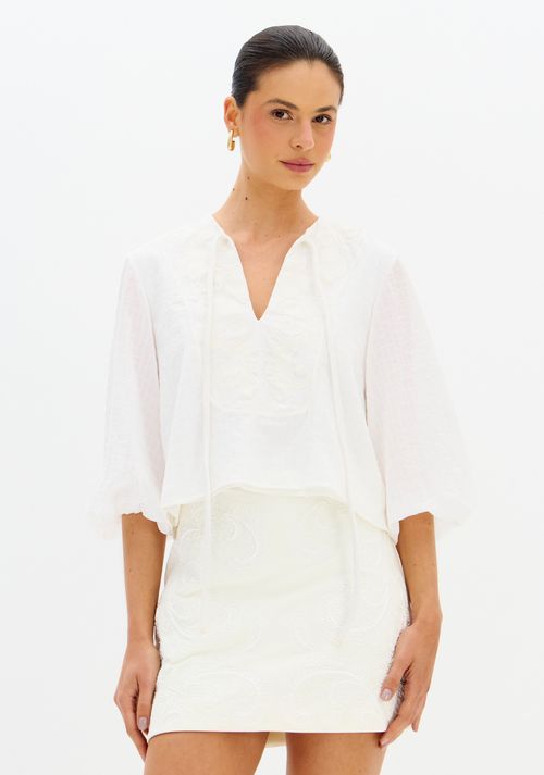 Blusa Manga Média Com Bordado