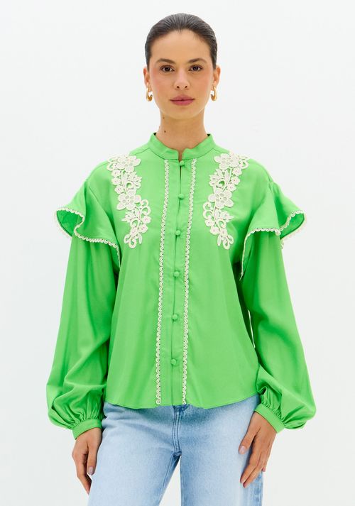 Camisa Ampla Com Babado Manga