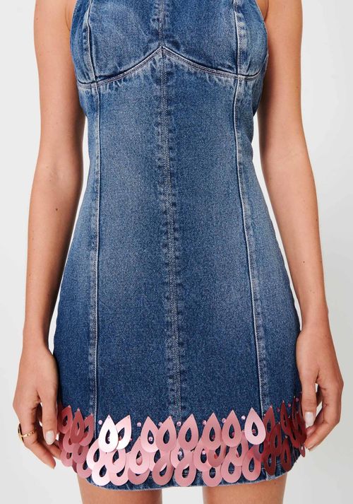 Vestido Jeans Curto Com Bordado